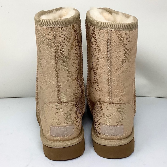 FINAL SALE UGG Classic Short Metallic Snake Print Sheepskin Boots NEW - Picture 4 of 11